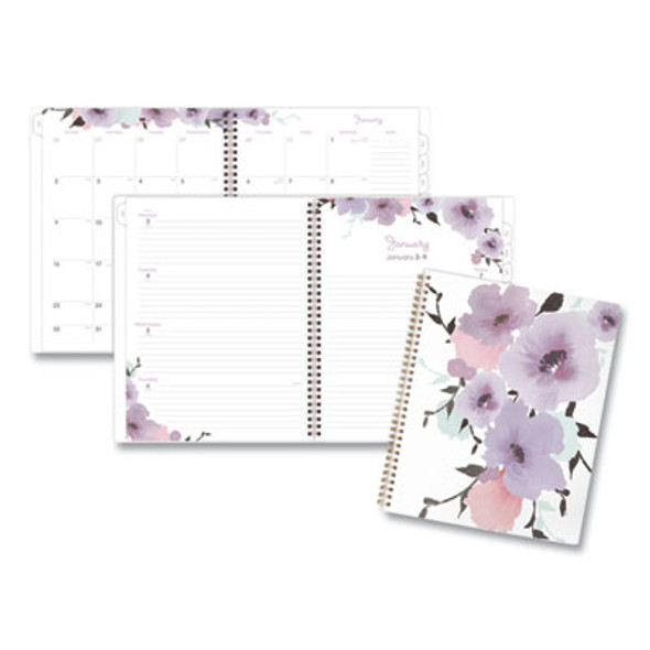 Mina Weekly/Monthly Planner, Floral Artwork, 11 x 8.5, White/Violet/Peach Cover, 12-Month (Jan To Dec): 2026