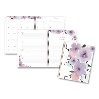Mina Weekly/Monthly Planner, Floral Artwork, 11 x 8.5, White/Violet/Peach Cover, 12-Month (Jan To Dec): 2026