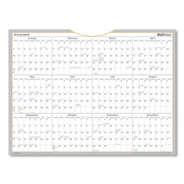 Wallmates Self-Adhesive Dry Erase Yearly Planning Surfaces, 24 x 18, White/Gray/Orange Sheets, 12-Month (Jan To Dec): 2026
