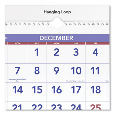 Deluxe Three-Month Reference Wall Calendar, Vertical Orientation, 12 x 27, White Sheets, 14-Month: Dec 2025 To Jan 2027