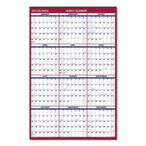 Erasable Vertical/Horizontal Wall Planner, 24 x 36, White/Blue/Red Sheets, 12-Month (Jan To Dec): 2026