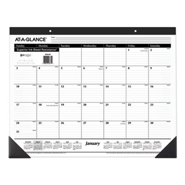 Ruled Desk Pad, 22 x 17, White Sheets, Black Binding, Black Corners, 12-Month (Jan To Dec): 2026