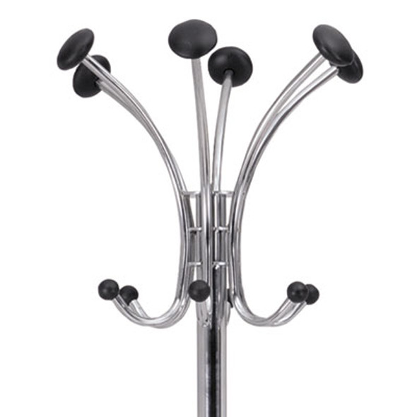 Chromy Coat Stand, 12 Knobs, 16w X 16d X 70.5h, Chrome/Black
