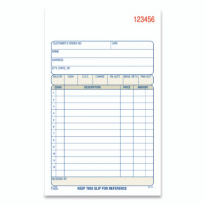Multipart Sales Order Pad, Three-Part Carbonless, 4.19 x 6.69, 50 Forms/Pad, 10 Pads/Carton