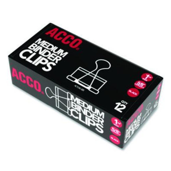 Binder Clips, 0.63" Capacity, Medium, Black/Silver, Dozen