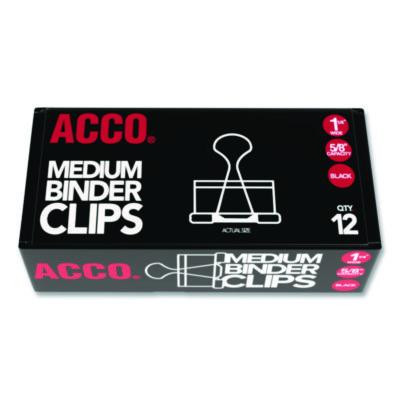 Binder Clips, 0.63" Capacity, Medium, Black/Silver, Dozen