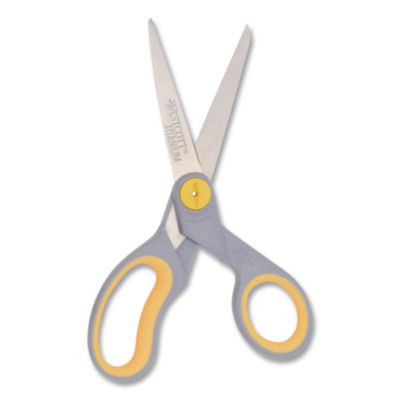 Titanium Bonded Scissors, 8" Long, 3.5" Cut Length, Straight Gray/Yellow Handle