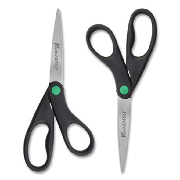 Kleenearth Scissors, 8" Long, 3.25" Cut Length, Straight Black Handle, 2/Pack