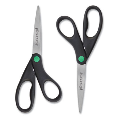 Kleenearth Scissors, 8" Long, 3.25" Cut Length, Straight Black Handle, 2/Pack