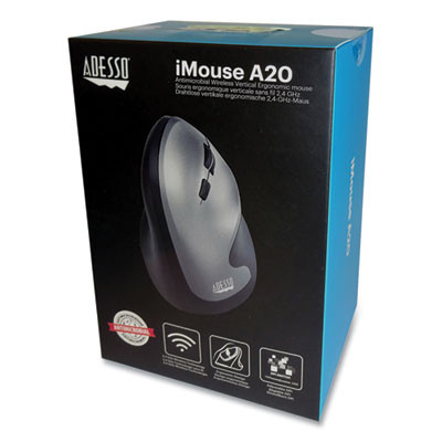 Imouse A20 Antimicrobial Vertical Wireless Mouse, 2.4 Ghz Frequency/33 Ft Wireless Range, Right Hand Use, Black/Granite