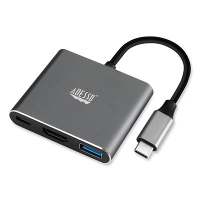 3-In-1 Usb-C Multi-Port Taa Compliant Docking Station, Hdmi, Usb-C, Usb 3 A+Pd, Black/Gray