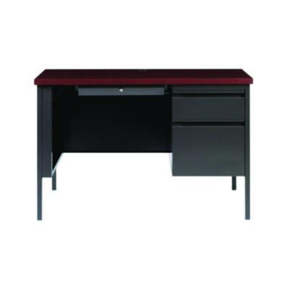 Single Pedestal Steel Desk, 45" x 24" x 29.5", Mahogany/Charcoal, Charcoal Legs