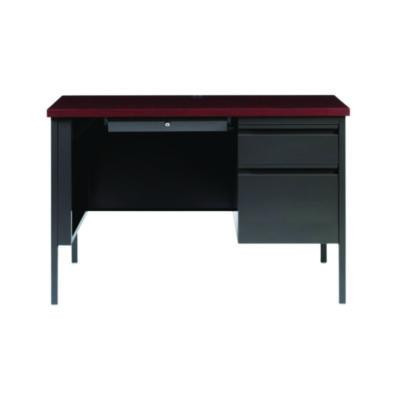 Single Pedestal Steel Desk, 45" x 24" x 29.5", Mahogany/Charcoal, Charcoal Legs