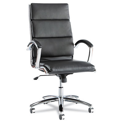 Alera Neratoli High-Back Slim Profile Chair, Faux Leather, 275 Lb Cap, 17.32" To 21.25" Seat Height, Black Seat/Back, Chrome