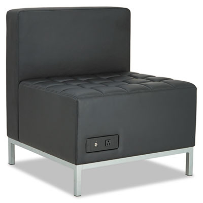 Alera Qub Series Armless L Sectional, Charging Station Center Seat, Ac Outlet, (2) Usb Ports, 26.38" x 26.38" x 30.5", Black