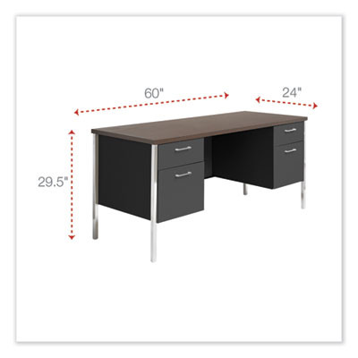 Double Pedestal Steel Credenza, 60w X 24d X 29.5h, Mocha/Black