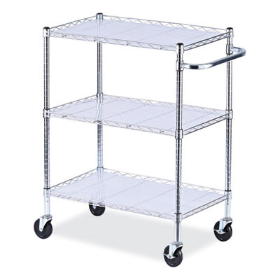 Three-Shelf Wire Cart With Liners, Metal, 3 Shelves, 600 Lb Capacity, 34.21" x 18" x 40", Silver