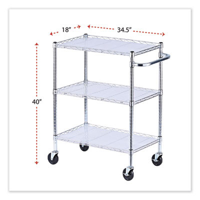 Three-Shelf Wire Cart With Liners, Metal, 3 Shelves, 600 Lb Capacity, 34.21" x 18" x 40", Silver