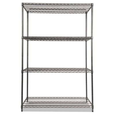 Wire Shelving Starter Kit, Four-Shelf, 48w X 24d X 72h, Black Anthracite