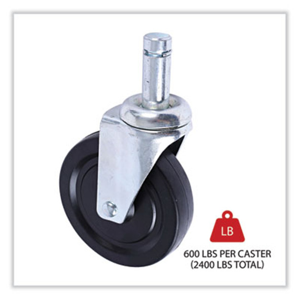 Optional Casters For Wire Shelving, Hooded Design With Integrated Bumpers, Grip Ring Stem, 5" Wheel, Black, 4/Set (2 Locking)