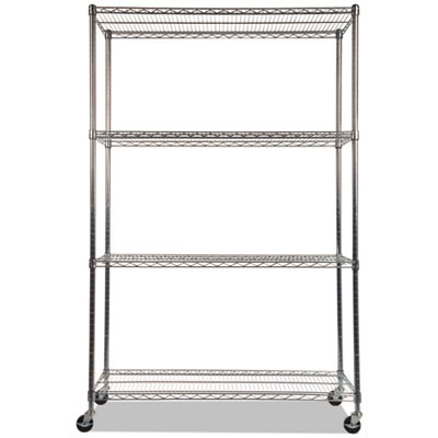 Nsf Certified 4-Shelf Wire Shelving Kit With Casters, 48w X 18d X 72h, Silver