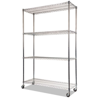 Nsf Certified 4-Shelf Wire Shelving Kit With Casters, 48w X 18d X 72h, Silver