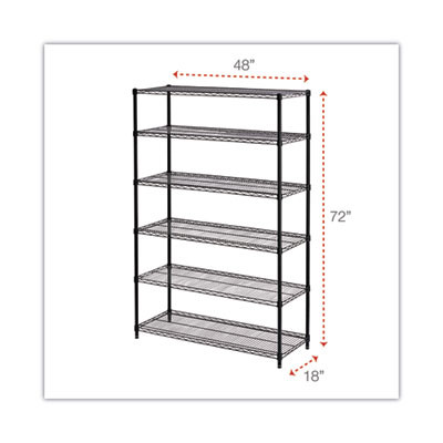 Nsf Certified 6-Shelf Wire Shelving Kit, 48w x 18d x 72h, Black