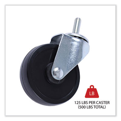Optional Casters For Wire Shelving, Grip Ring Stem, 3" Wheel, Black, 4/Set (2 Locking)