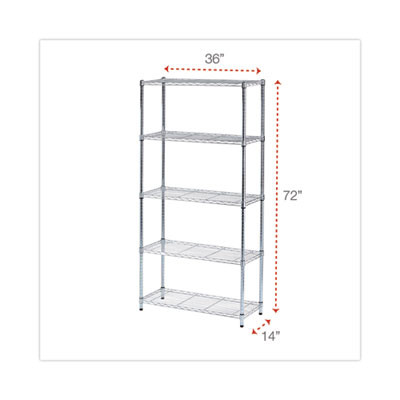 Residential Wire Shelving, Five-Shelf, 36w X 14d X 72h, Silver