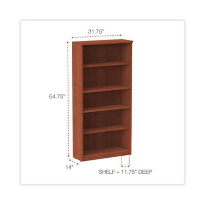 Alera Valencia Series Bookcase, Five-Shelf, 31.75w x 14d x 64.75h, Medium Cherry