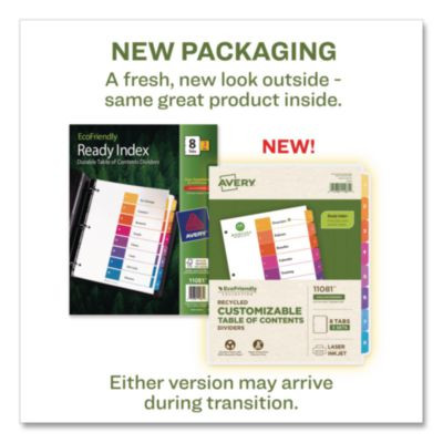 Customizable Table Of Contents Ready Index Dividers With Multicolor Tabs, 8-Tab, 1 To 8, 11 X 8.5, White, 3 Sets