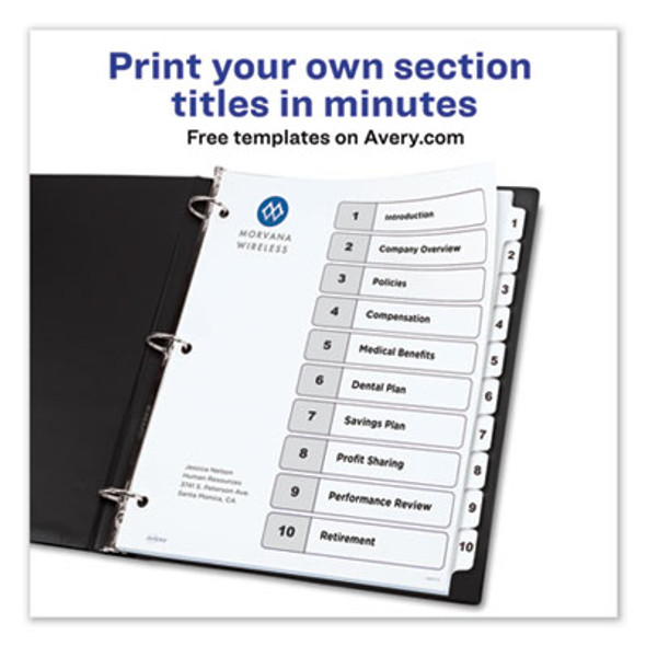 Customizable Toc Ready Index Black And White Dividers, 10-Tab, 1 To 10, 11 x 8.5, 1 Set