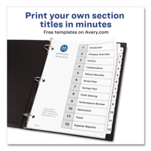 Customizable Toc Ready Index Black And White Dividers, 12-Tab, 1 To 12, 11 x 8.5, 1 Set
