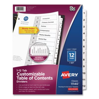 Customizable Toc Ready Index Black And White Dividers, 12-Tab, 1 To 12, 11 x 8.5, 1 Set