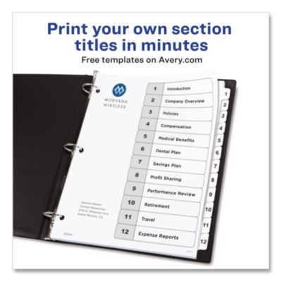 Customizable Toc Ready Index Black And White Dividers, 12-Tab, 1 To 12, 11 x 8.5, 1 Set