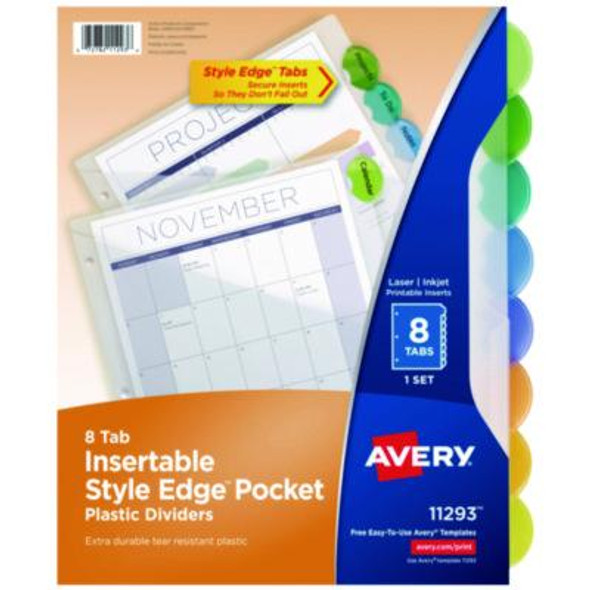 Insertable Style Edge Tab Plastic 1-Pocket Dividers, 8-Tab, 11.25 X 9.25, Translucent, 1 Set