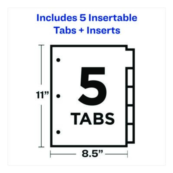 Plastic Insertable Dividers, 5-Tab, 11 x 8.5, Assorted Tabs, 1 Set