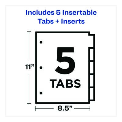 Plastic Insertable Dividers, 5-Tab, 11 x 8.5, Assorted Tabs, 1 Set