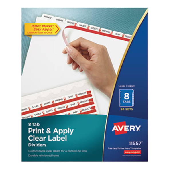 Print And Apply Index Maker Clear Label Dividers, 8-Tab, 11 x 8.5, White, 50 Sets