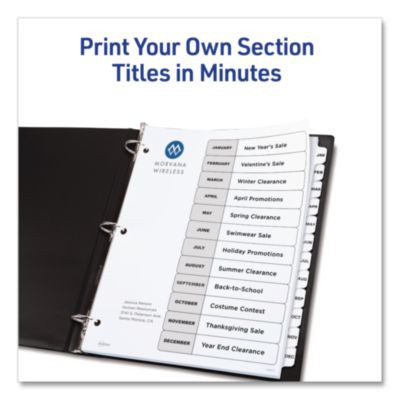 Customizable Table Of Contents Ready Index Black And White Dividers, 12-Tab, Jan. To Dec., 11 x 8.5, White, 6 Sets