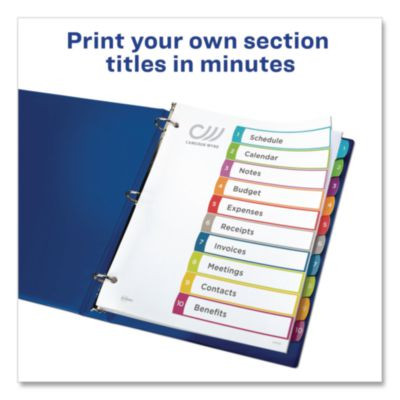 Customizable Toc Ready Index Multicolor Tab Dividers, 10-Tab, 1 To 10, 11 x 8.5, White, Contemporary Color Tabs, 1 Set