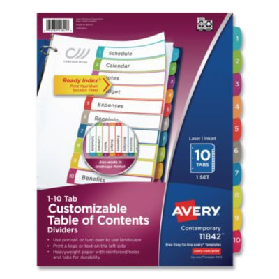 Customizable Toc Ready Index Multicolor Tab Dividers, 10-Tab, 1 To 10, 11 x 8.5, White, Contemporary Color Tabs, 1 Set