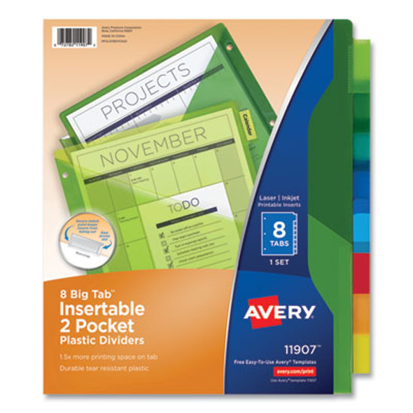 Insertable Big Tab Plastic 2-Pocket Dividers, 8-Tab, 11.13 X 9.25, Assorted, 1 Set