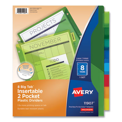 Insertable Big Tab Plastic 2-Pocket Dividers, 8-Tab, 11.13 X 9.25, Assorted, 1 Set