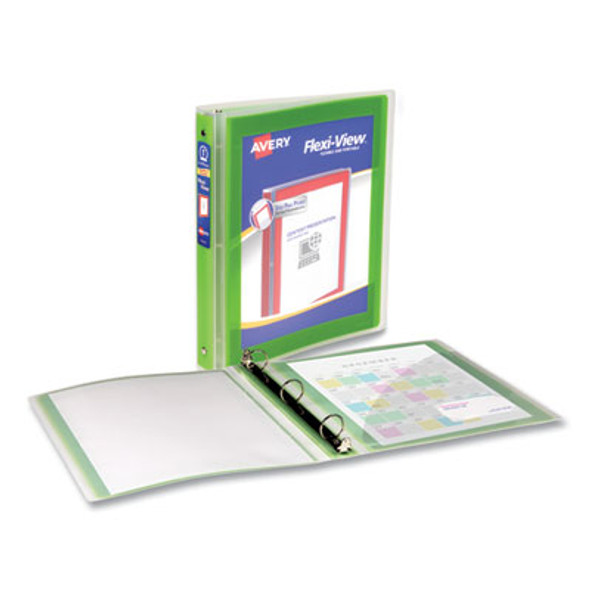 Flexi-View Binder With Round Rings, 3 Rings, 1" Capacity, 11 x 8.5, Green