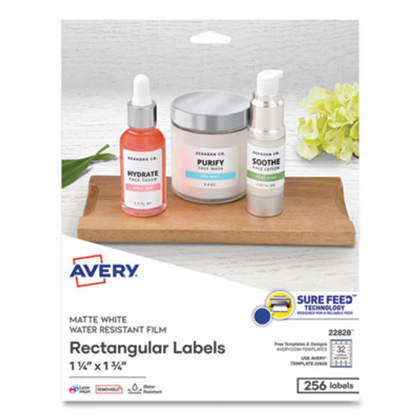 Removable Durable White Rectangle Labels w/ Sure Feed, 1.25 x 1.75, 256/Pk