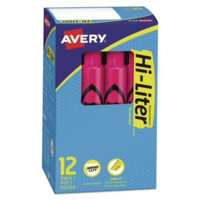 Hi-Liter Desk-Style Highlighters, Fluorescent Pink Ink, Chisel Tip, Pink/Black Barrel, Dozen