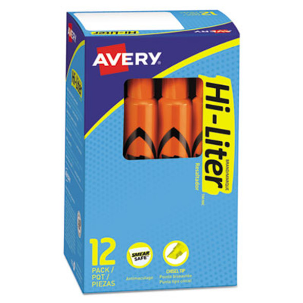Hi-Liter Desk-Style Highlighters, Fluorescent Orange Ink, Chisel Tip, Orange/Black Barrel, Dozen