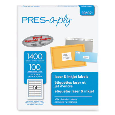 Labels, Laser Printers, 1.33 X 4, White, 14/Sheet, 100 Sheets/Box