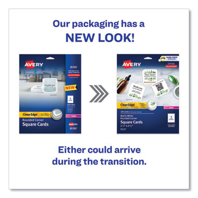 Square Clean Edge Cards With Sure Feed Technology, Laser, 2.5 x 2.5, White, 9 Cards/Sheet, 20 Sheets/Pack